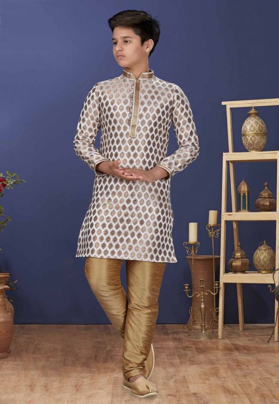 Cream,Golden Colour Kids Readymade Kurta Pajama.