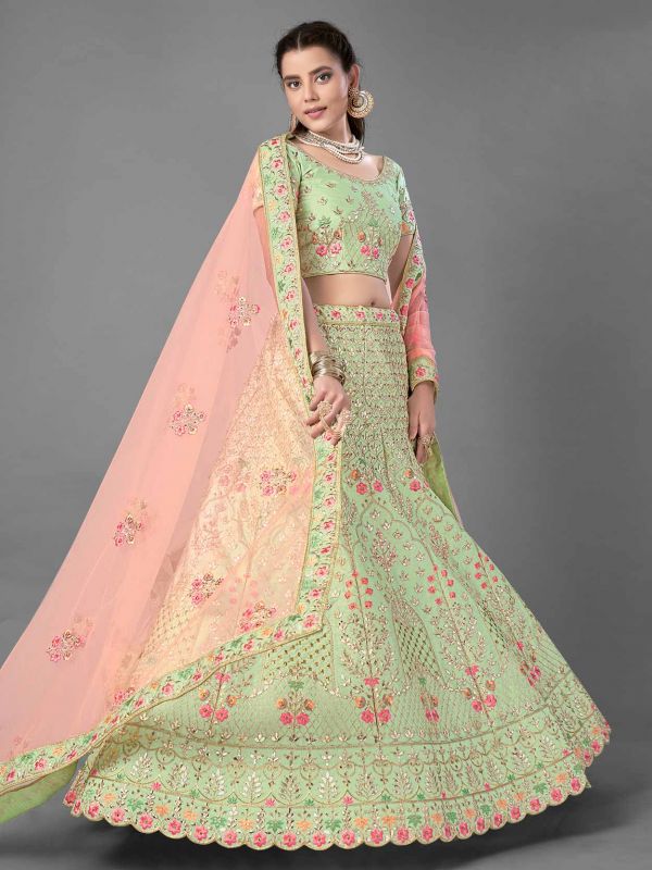 Pista Green Colour Art Silk Indian Designer Lehenga Choli.