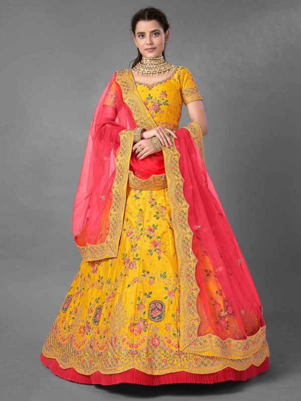 Yellow Colour Art Silk Wedding Lehenga Choli.
