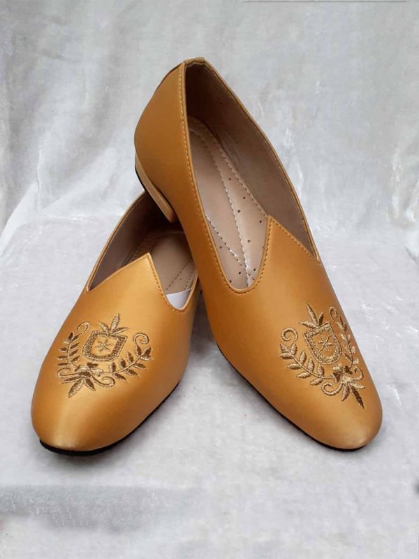 Dark Golden Colour Leather Rexin Mojari For Groom.