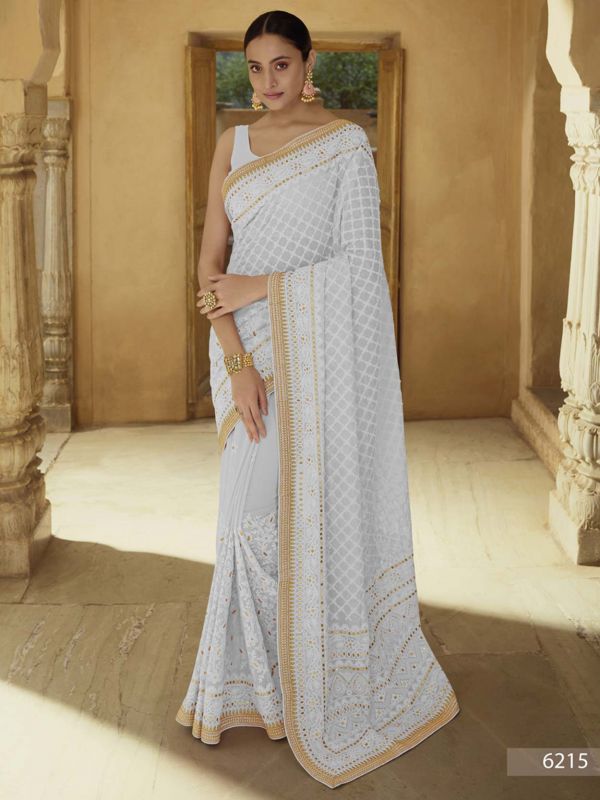 Grey Colour Georgette Fabric Designer Saree.