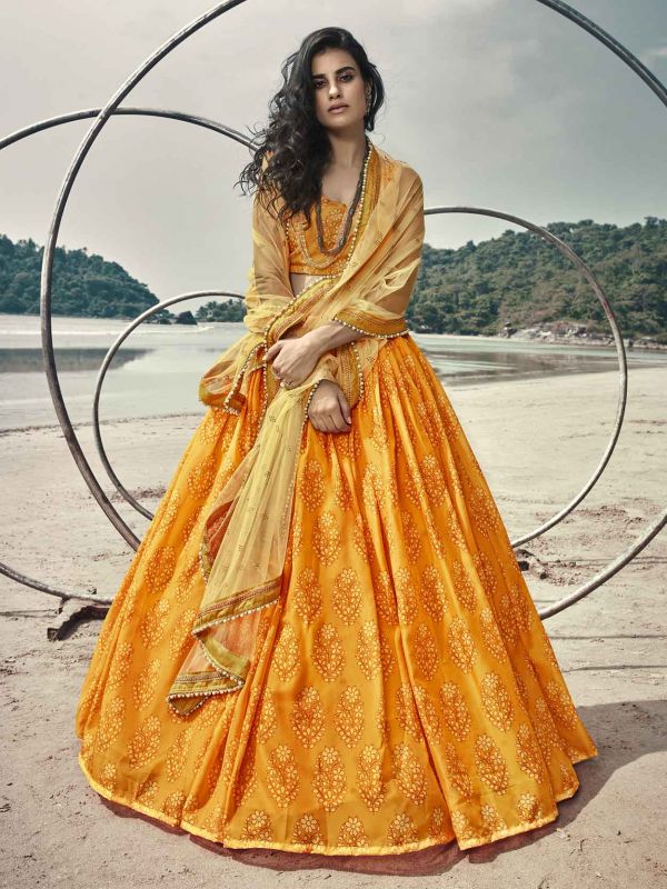 Yellow Colour Organza Fabric Designer Lehenga Choli.