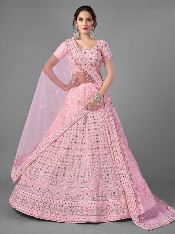 Pink Colour Georgette Fabric Designer Lehenga Choli.
