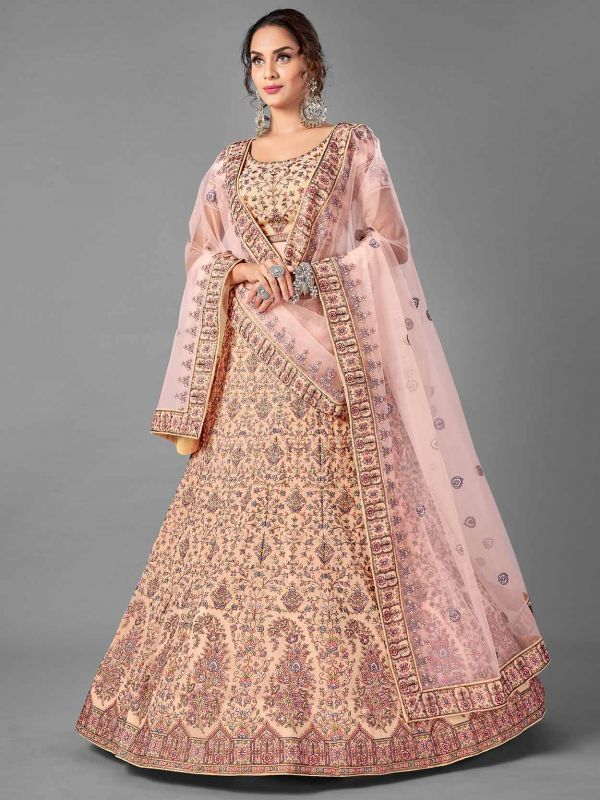 Georgette Fabric Wedding Lehenga Choli Peach Colour