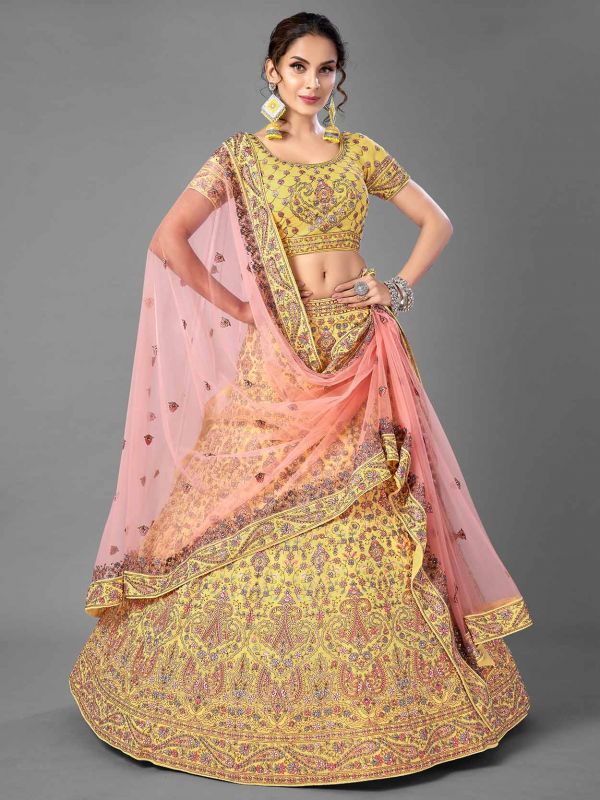 Designer Lehenga Choli Yellow Colour In Georgette Fabric.
