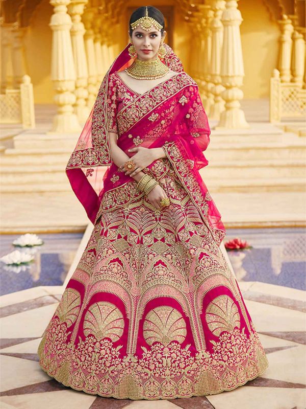 Pink Colour Velvet Fabric Designer Wedding Lehenga Choli.