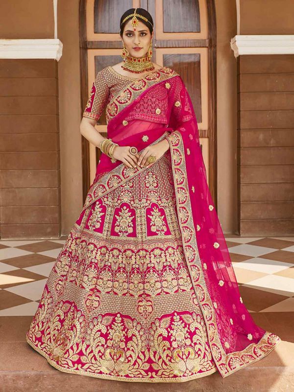 Pink Colour Velvet Fabric Wedding Lehenga Choli.