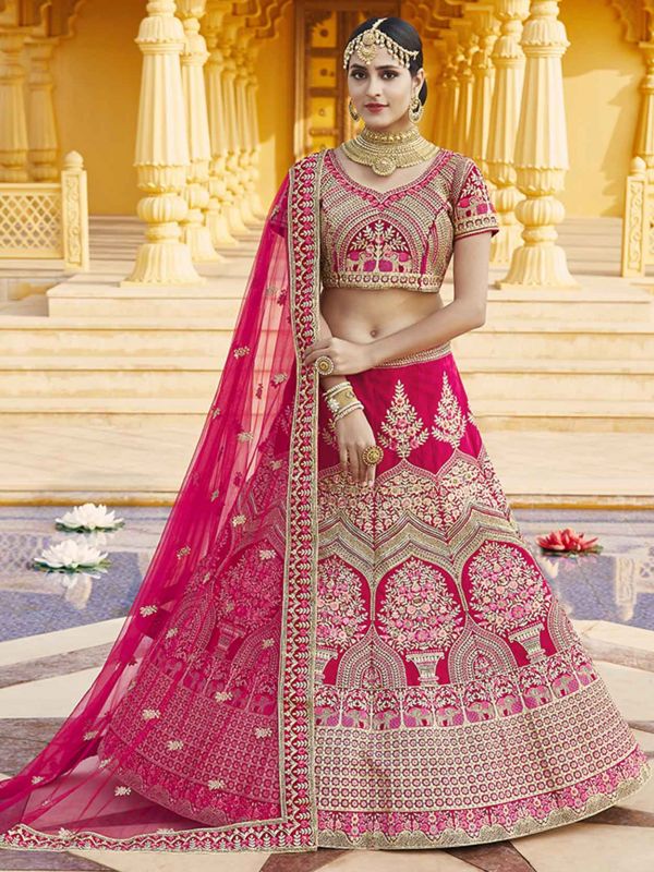 Designer Lehenga Choli Pink Colour Velvet Fabric.