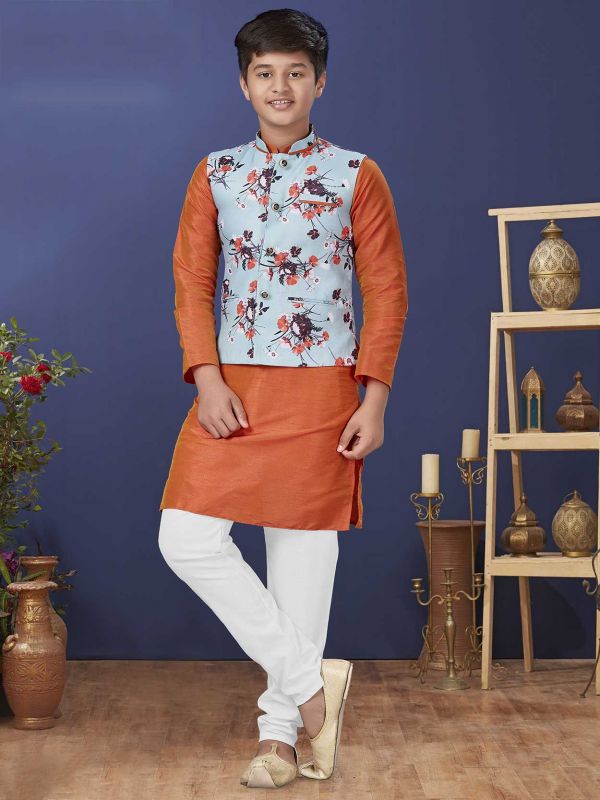 Orange Colour Kurta Pajama Jacket.