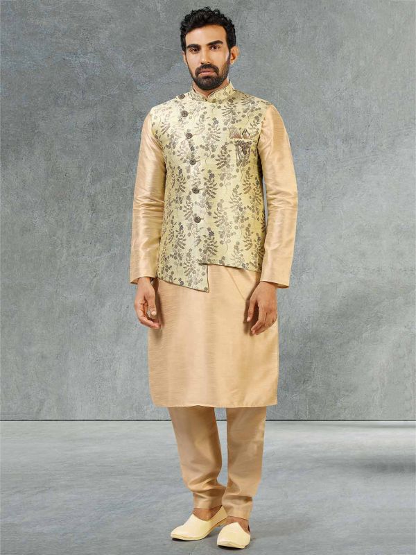 Green,Golden Colour Banarasi Silk Fabric Designer Kurta Pajama.