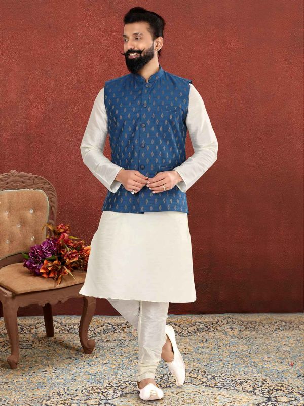 Readymade White Kurta Churidaar With Cotton Jacket 722MW22