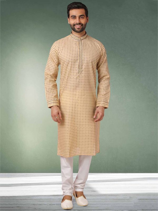 Beige Colour Cotton Kurta Pajama For Men.