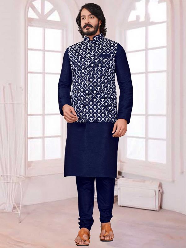 Blue Colour Designer Kurta Jacket in Art Silk Fabric.
