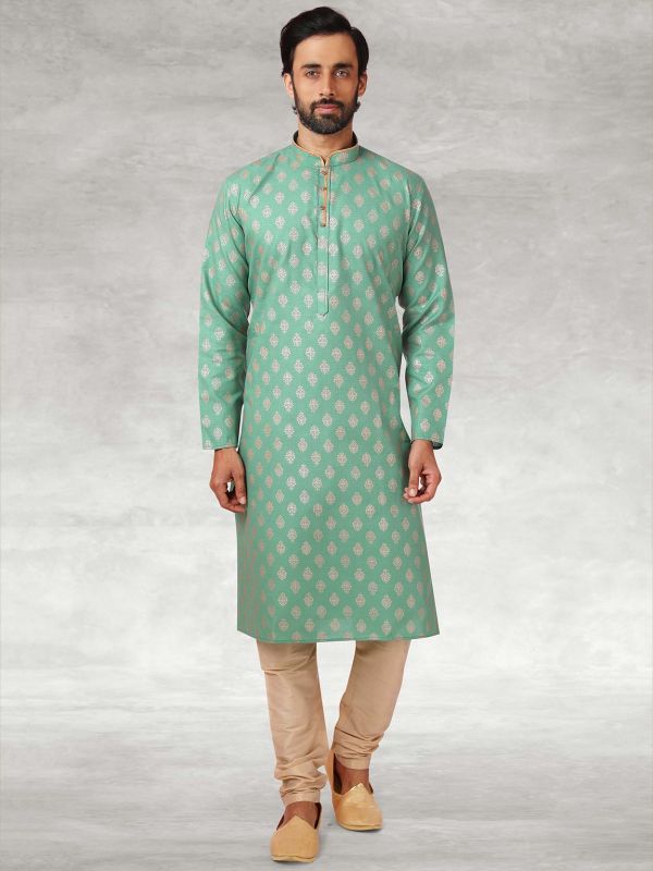 Green Colour Mens Kurta Pajama in Cotton Fabric.