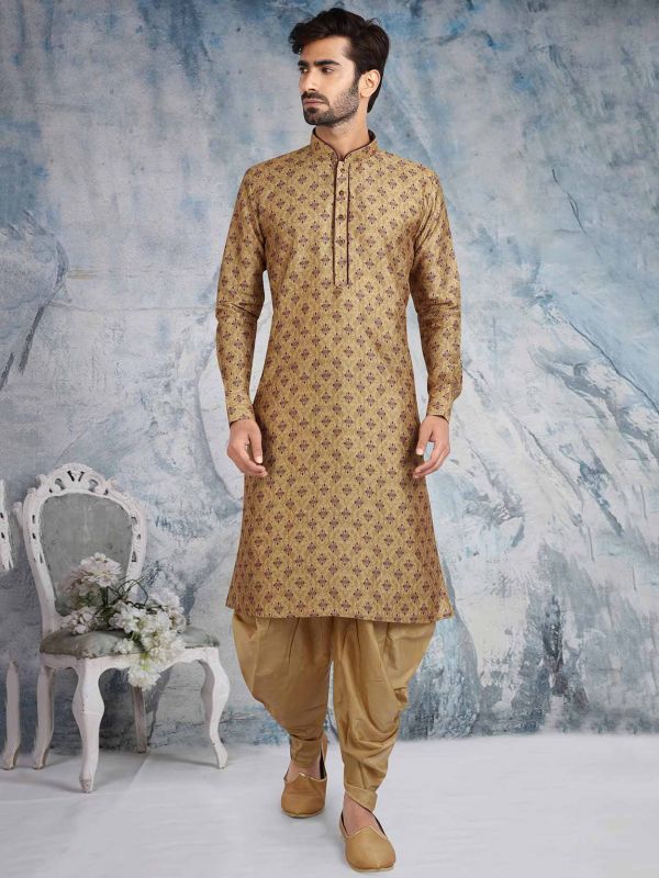 Beige Colour Banarasi Silk Fabric Designer Kurta Pajama.