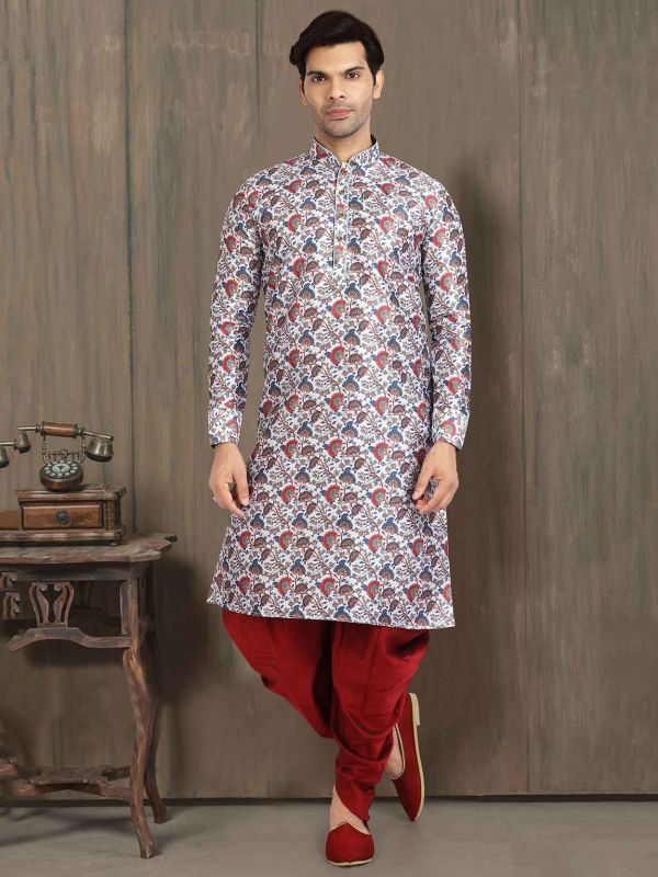 Off White Colour Banarasi Silk Fabric Mens Kurta Pajama.