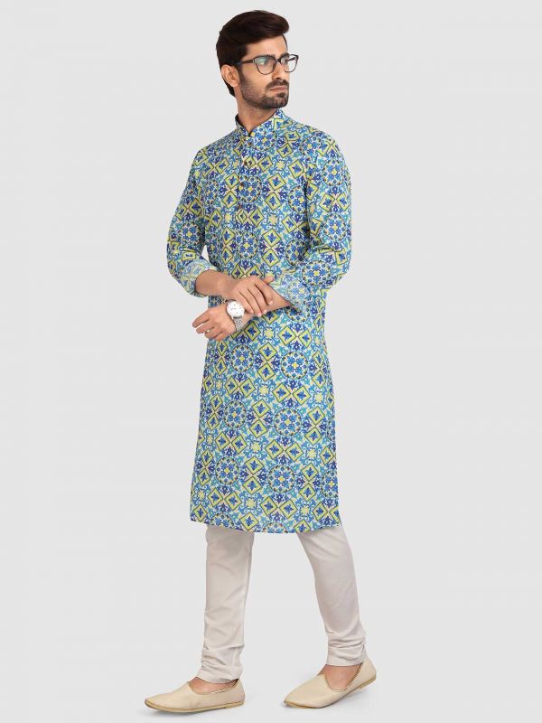 Green,Blue Colour Cotton Kurta Pajama.