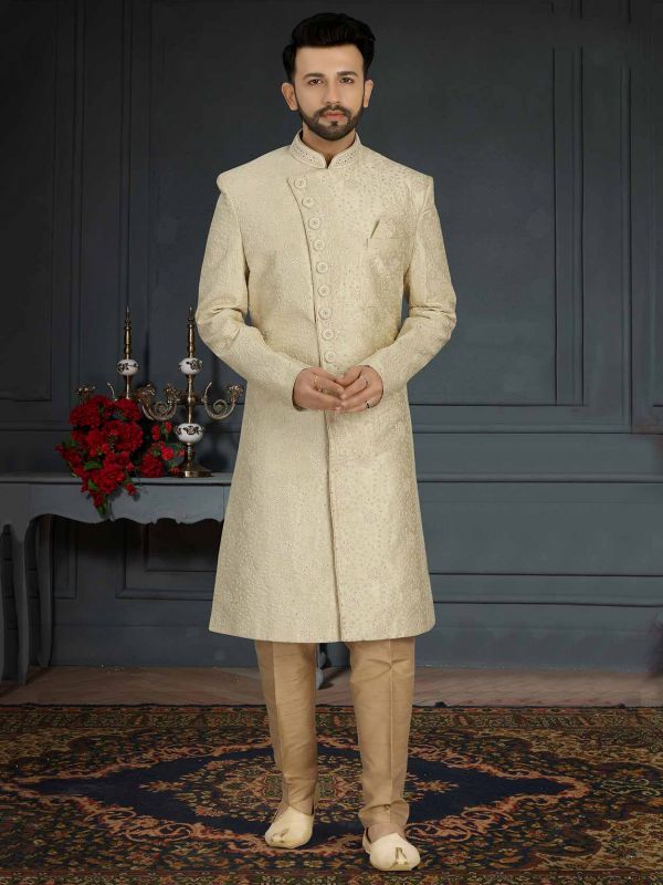 Pista Green,Beige Colour Mens Designer Sherwani.