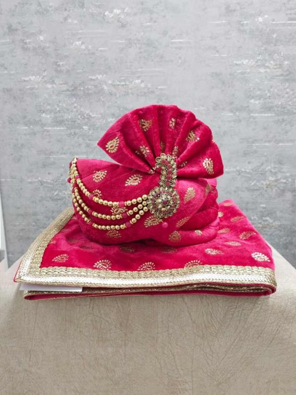 Indian Wedding Turban Rani Pink Colour Silk Fabric.