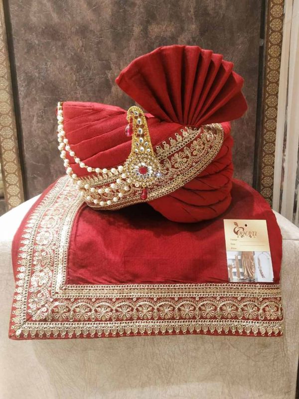 Maroon Colour Silk Fabric Indian Wedding Turban.