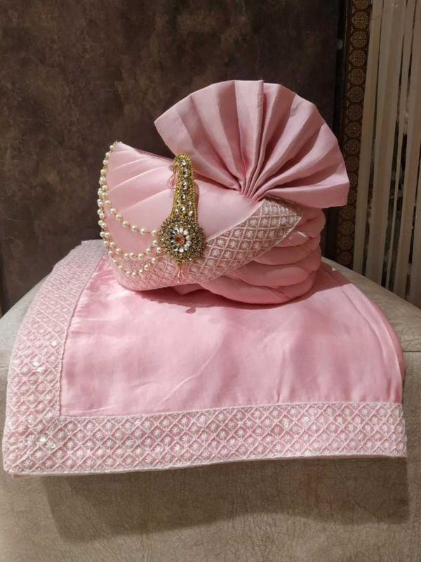 Pink Colour Silk Fabric Indian Wedding Turban.