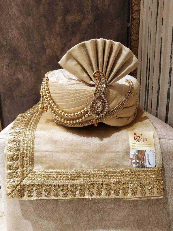 Golden Colour Silk Fabric Indian Groom Turban.