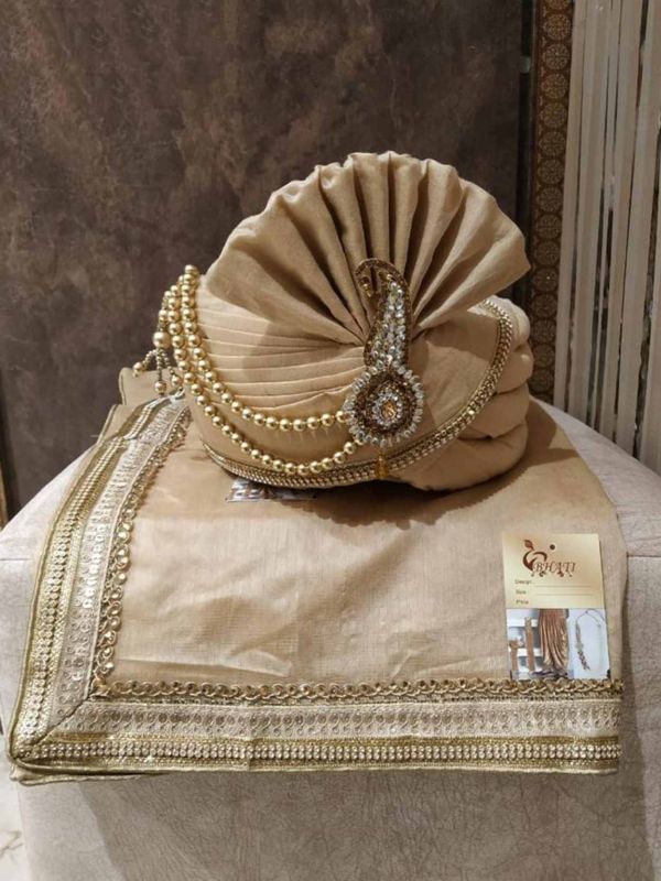 Silk Wedding Turban Golden Colour.