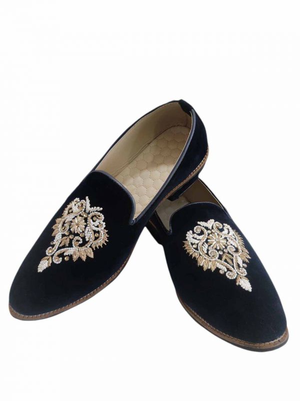 Blue Colour Velvet Fabric Party Wear Mens Shoes.