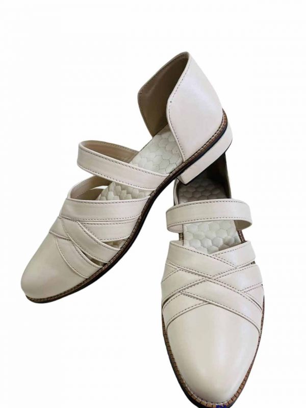 Off White Colour Leather Fabric Sandals Style Mens Shoes.