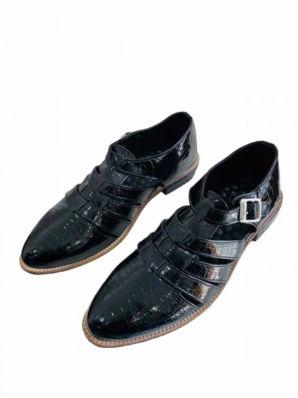 Black Colour Leather Fabric Sandals Style Mens Shoes.