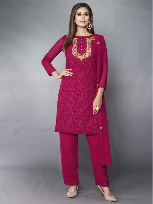 Red,Pink Colour Designer Salwar Suit in Georgette Fabric.