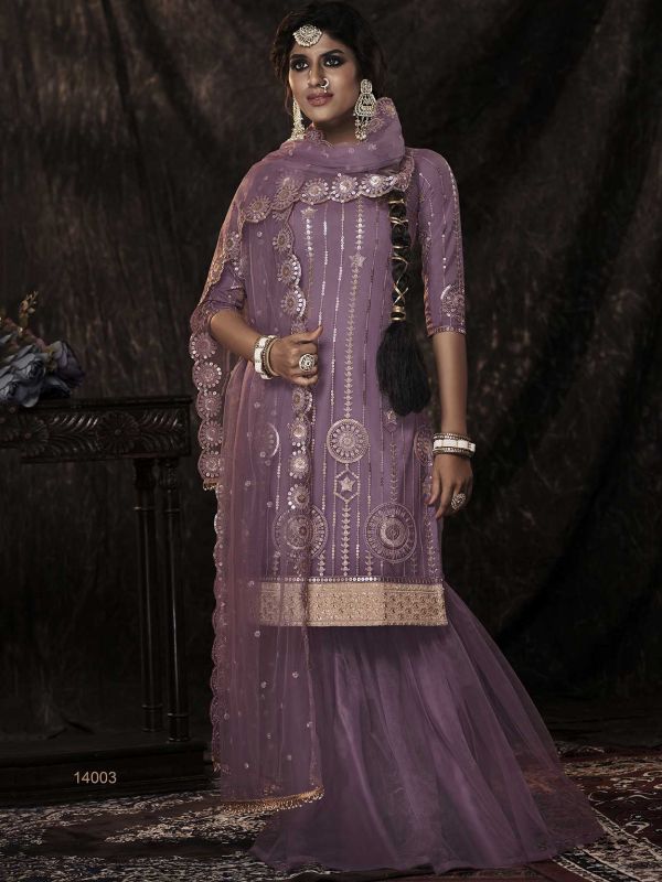 Purple Colour Net Designer Salwar Suit.