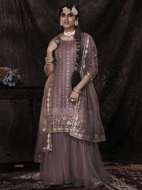 Purple Colour Party Wear Salwar Suit in Net Fabric.