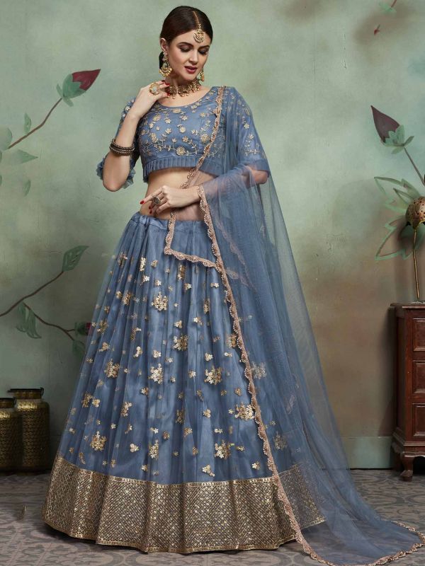 Grey Colour Women Lehenga Choli in Net Fabric.