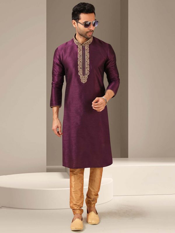 Purple Colour Designer Kurta Pajama in Banarasi Silk Fabric.
