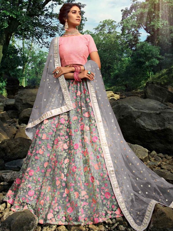 Grey Colour Women Lehenga Choli in Net Fabric.