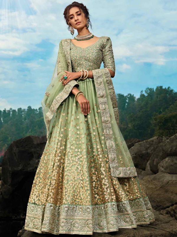 Green Colour Net Fabric Indian Designer Lehenga Choli.