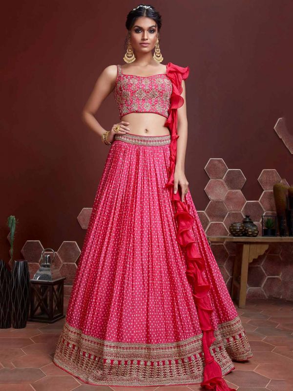 Pink Colour Chinon Fabric Designer Lehenga Choli.