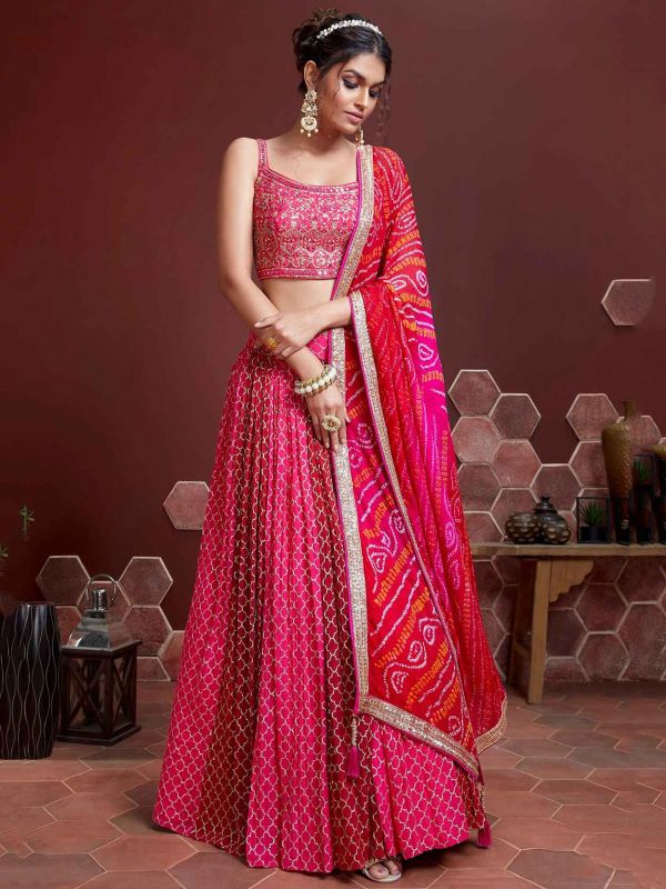 Pink Colour Indian Designer Lehenga in Silk Fabric.