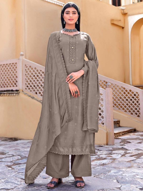 Grey Colour Palazzo Salwar Suit in Viscose Fabric.