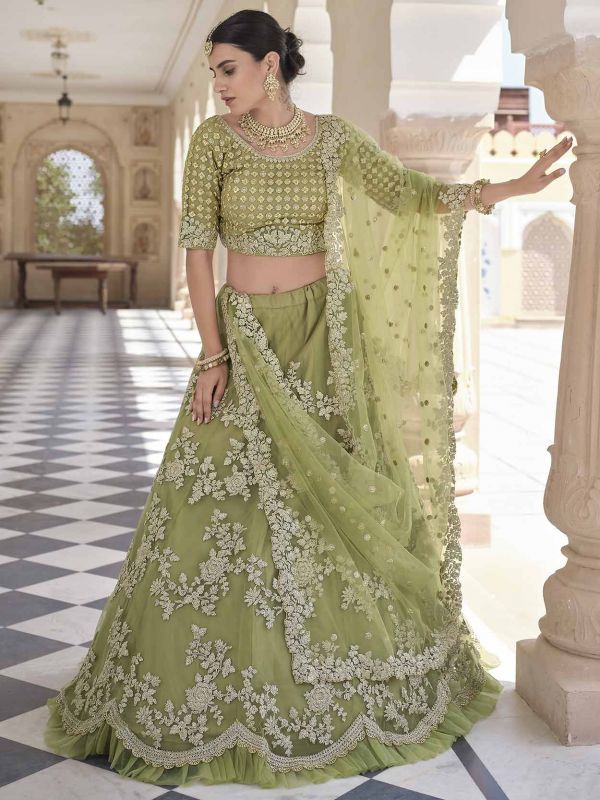 Green Colour Designer Lehenga Choli in Net Fabric.