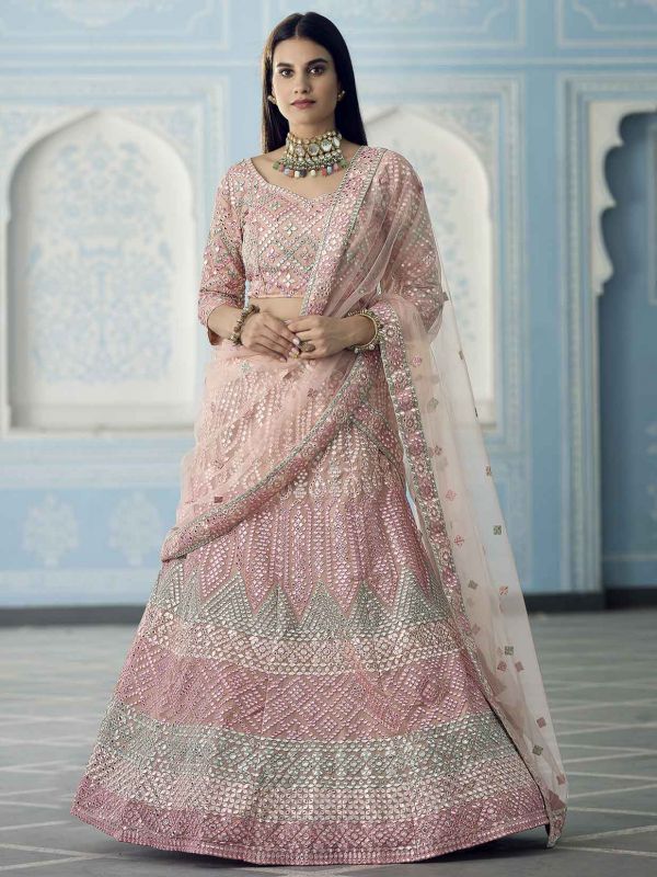 Peach Colour Organza Fabric Designer Lehenga Choli.