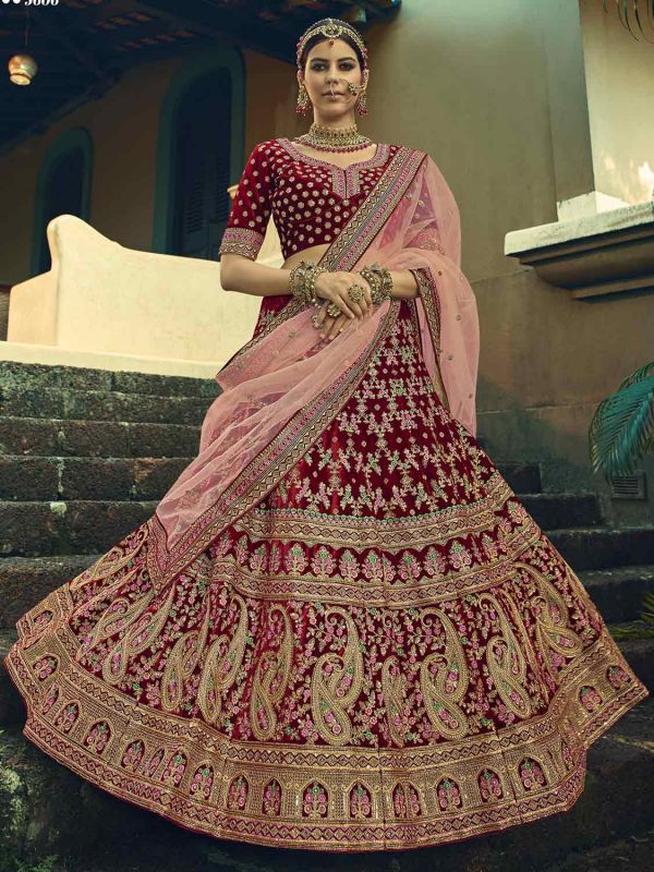 Maroon Colour Bridesmaid Lehenga Choli in Velvet Fabric.