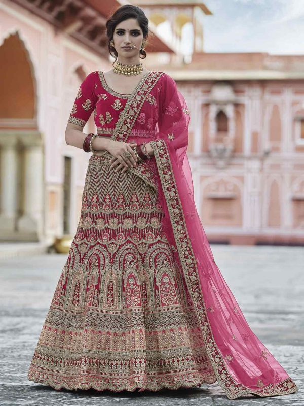 Pink Colour Velvet Fabric Heavy Designer Lehenga Choli.