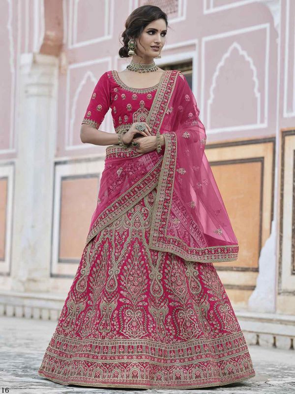 Pink Colour Velvet Fabric Designer Lehenga Choli.