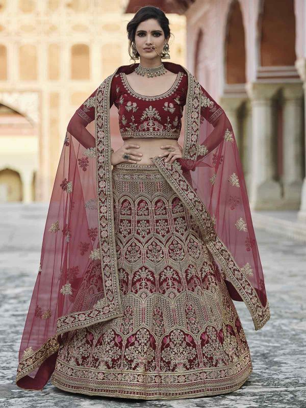 Maroon Colour Lehenga Choli in Velvet Fabric.