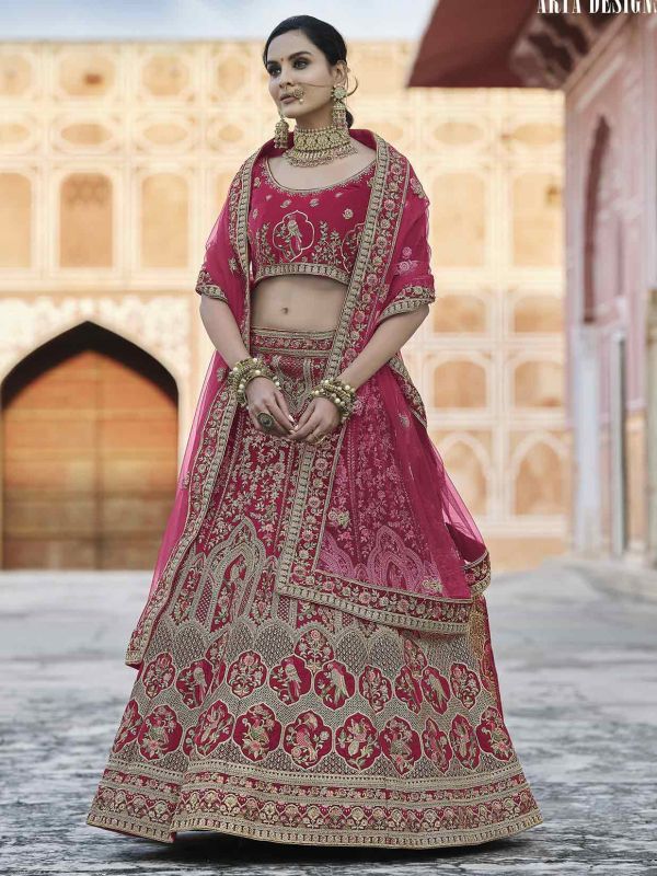 Pink Colour Velvet Fabric Women Lehenga Choli.
