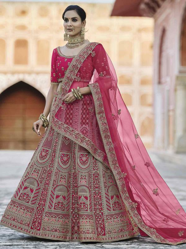 Gorgeous Wedding Lehenga Choli Pink Colour Velvet Fabric.
