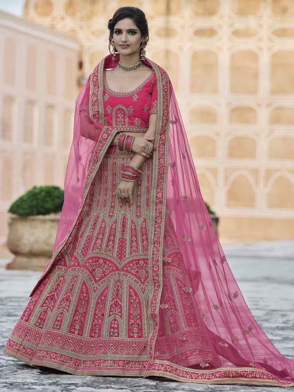 Pink Colour Velvet Fabric Designer Wedding Lehenga Choli.