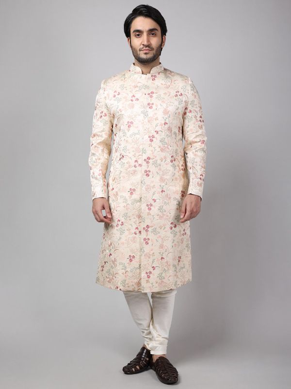 Peach Colour Imported Fabric Designer Sherwani.